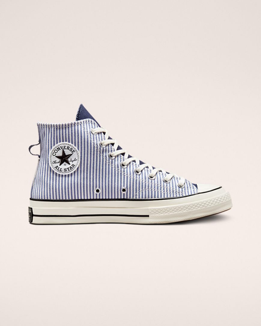 Tenis Converse Chuck 70 Crafted Stripe Cano Alto Masculino Azul Claro Azul Anil Pretas | PT G08P140